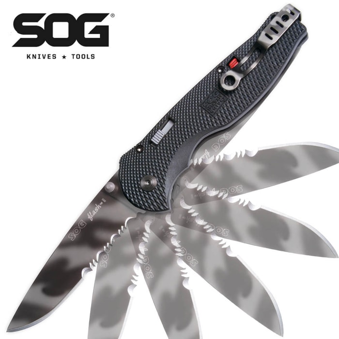 SOG Flash II Assisted Opening Pocket Knife Tigerstripe Serrated 