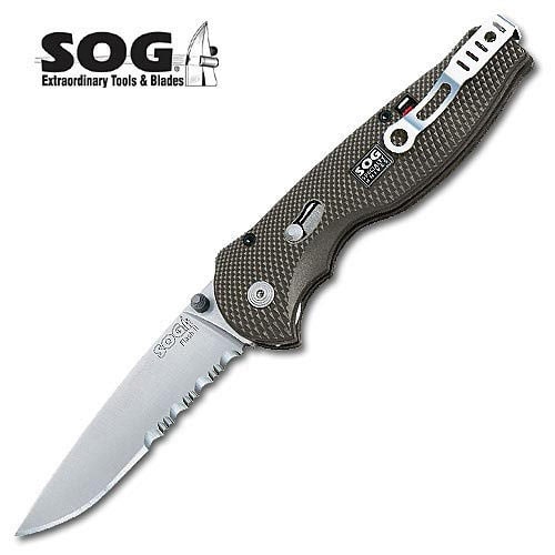 SOG Flash II Aluminum Half Serrated Folding Knife