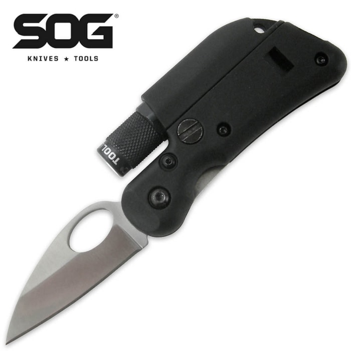Tool Logic Mini Tactical Folding Knife with LED Flashlight Black