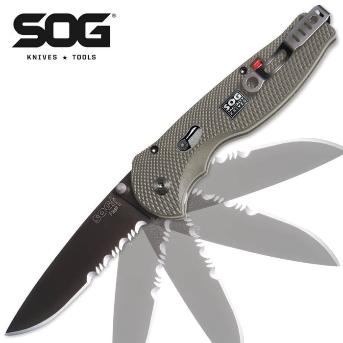 SOG Flash II Serrated Black Tini Folding Knife