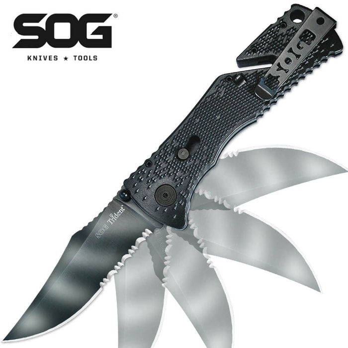 SOG Tiger Trident Serrated Black Folding Knife
