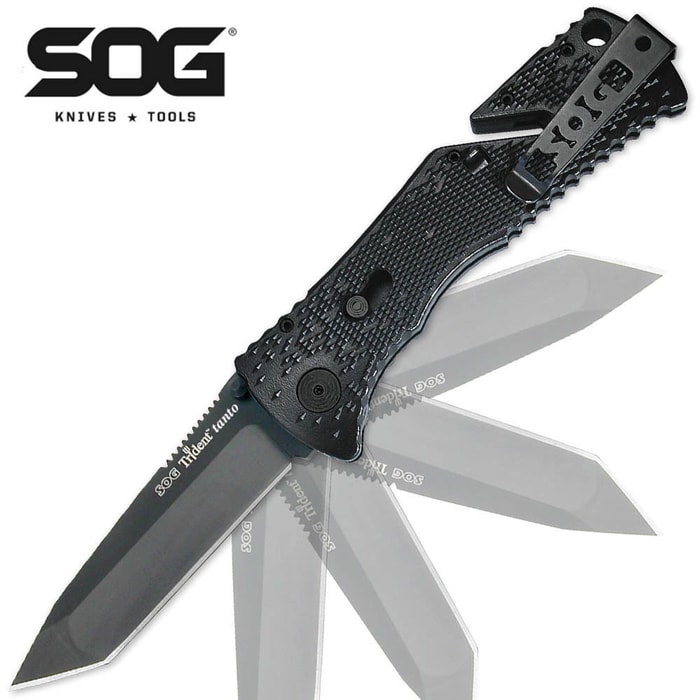 SOG Black Trident Tanto Folding Knife