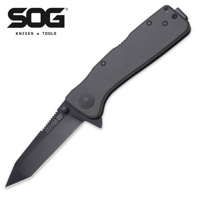 SOG Black Tini Twitch XL Tanto Folding Knife