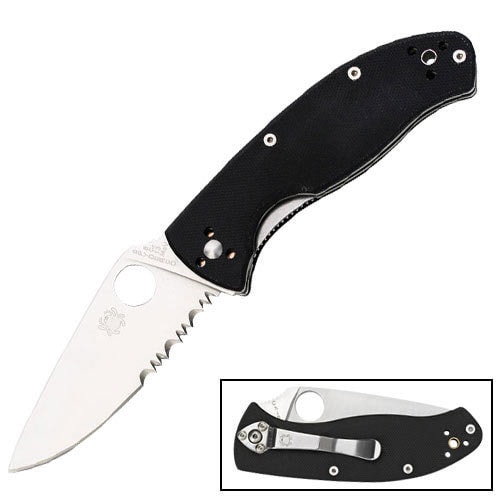 Spyderco Tenacious Black Part Serrated Folding Knife