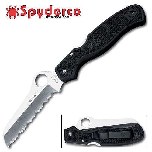 Spyderco Serrated Rrescue 93MM Black FRN Folding Knife