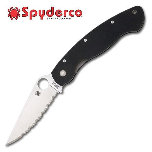 Spyderco Serrated Military G10 Silver Blade Folding Knife