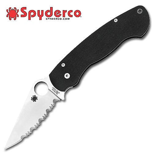 Spyderco Serrated Para Military G10 Silver Blade Folding Knife