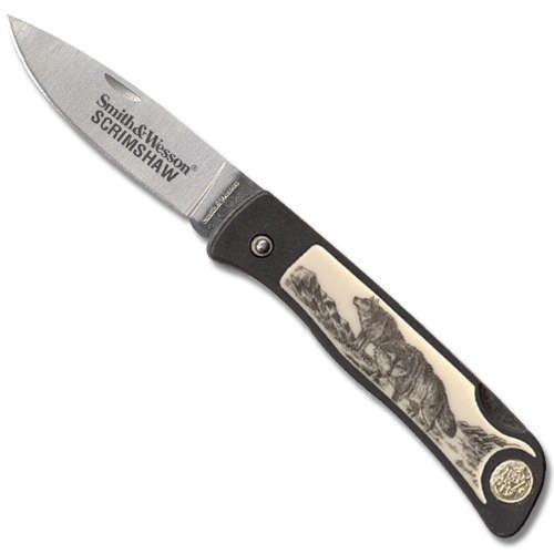 Smith & Wesson Wolf Scrimshaw Folding Knife