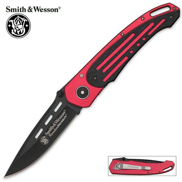Smith & Wesson Homeland Security Plain Red Handle Folding Knife