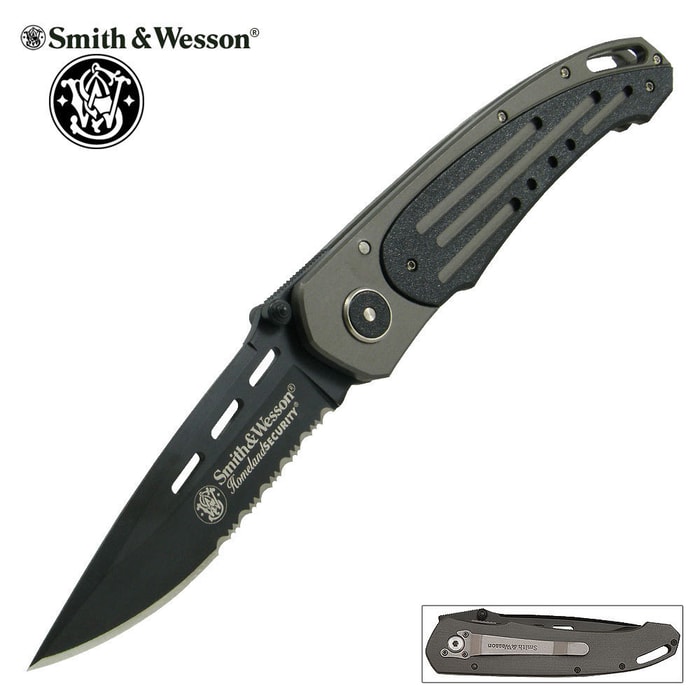 Smith & Wesson Homeland Security Serrated Tactical Folding Knife Gun Metal