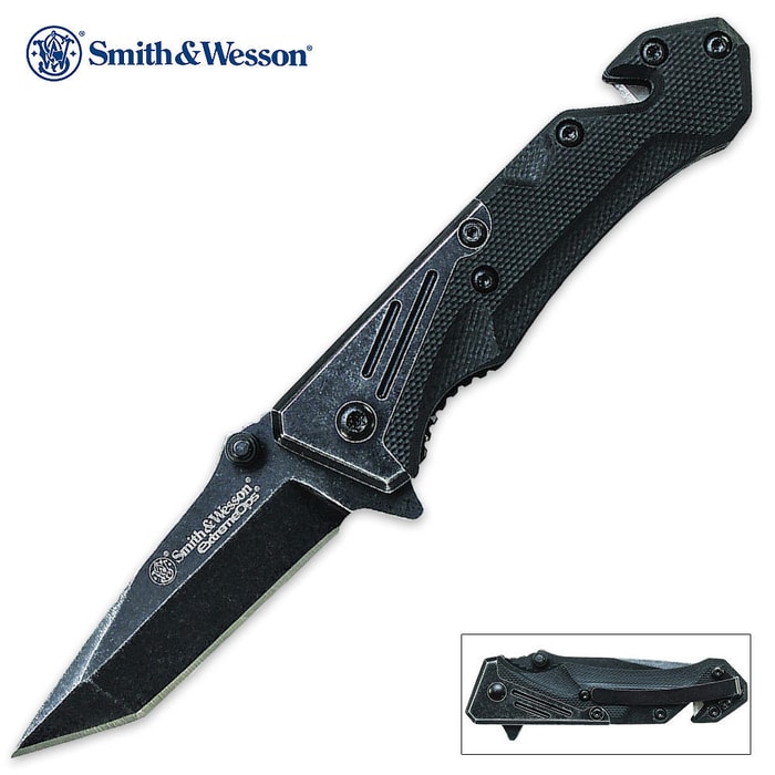 Smith & Wesson Stonewash & G-10 Tanto Point Folding Pocket Knife