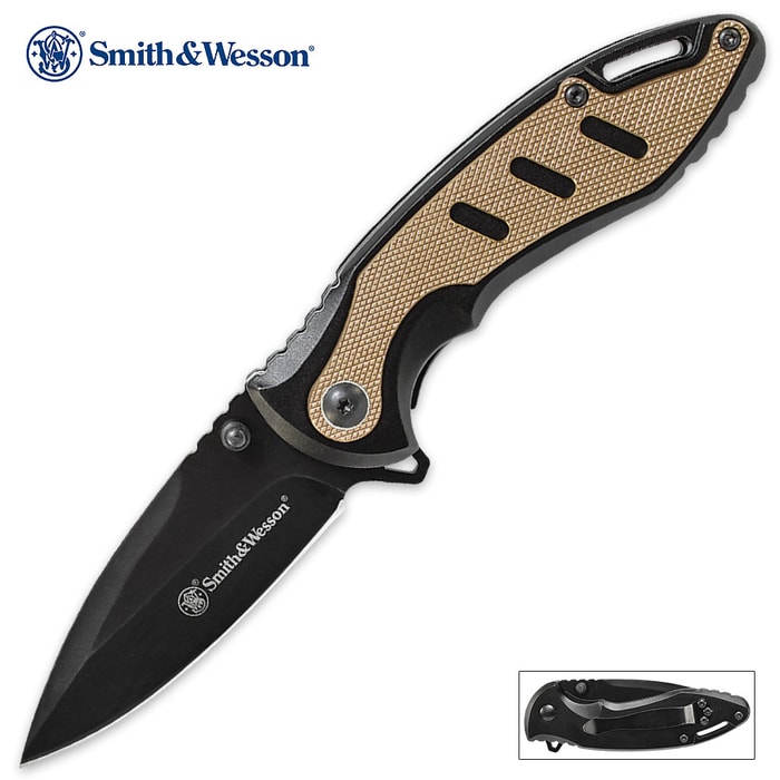 Smith And Wesson Liner Lock Brown Insert Pocket Knife