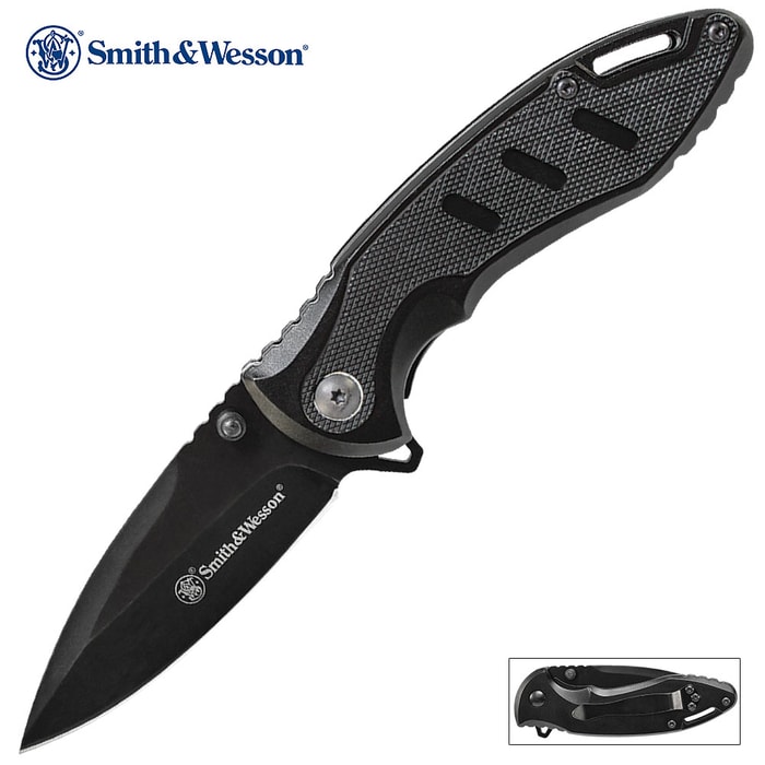 Smith And Wesson Liner Lock Black Insert Pocket Knife