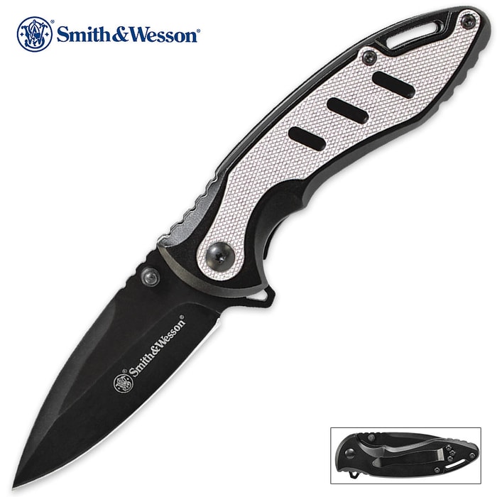 Smith And Wesson Liner Lock Silver Insert Pocket Knife