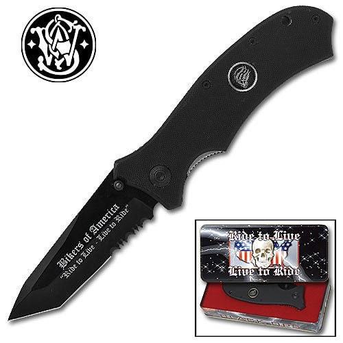 Smith & Wesson Biker Black Ops Folding Knife with Tin