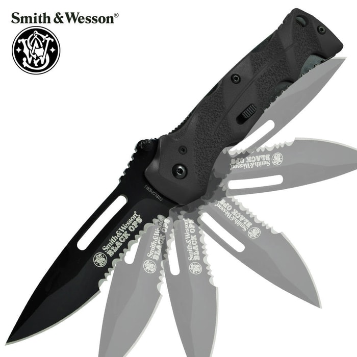Smith & Wesson SWBLOP2BS Part Serrated Black Ops 2 Black Folding Knife