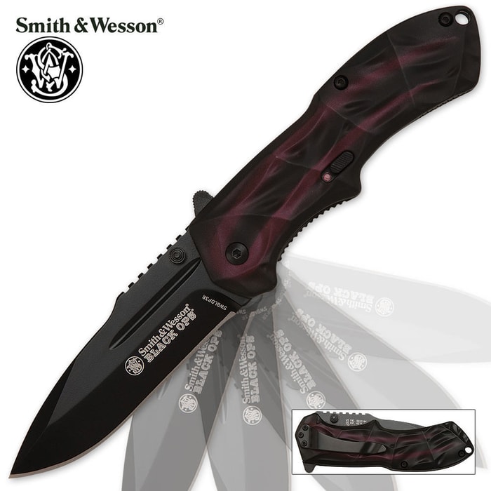 Smith & Wesson Black Ops Assisted Opening Pocket Knife Red