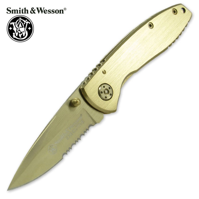Smith & Wesson Serrated Gold Executive CK110GLS Folding Knife