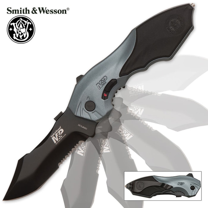 Smith & Wesson M&P Assisted Open Serrated Tactical Pocket Knife Gun Metal