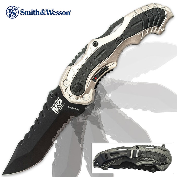 Smith & Wesson M&P Assisted Opening Pocket Knife Recurve Champagne Serrated
