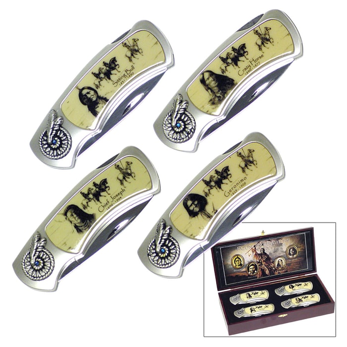 Native American Indian Founding Fathers 4-Piece Pocket Knife Set