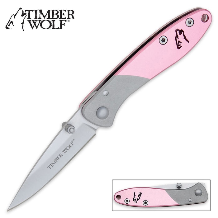 Timber Wolf Pink & Silver Folding Knife
