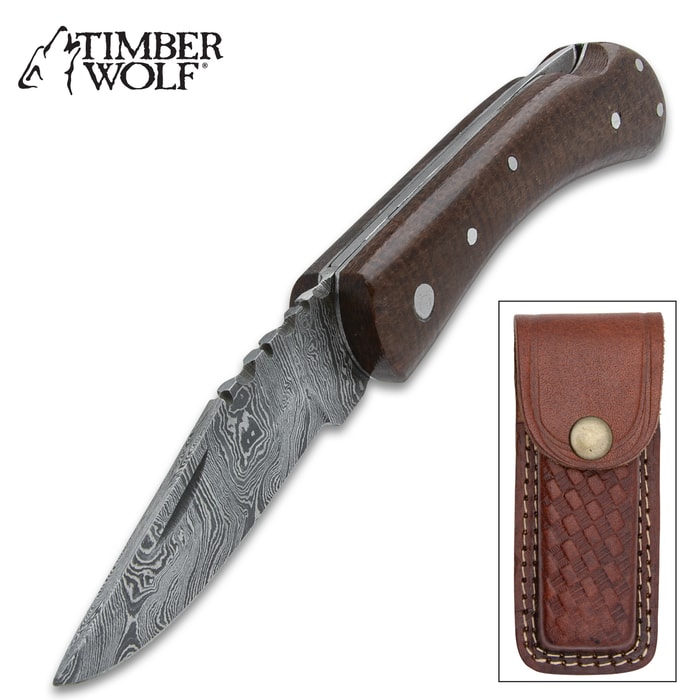 A view of the Timber Wolf Workman Pocket Knife and its case