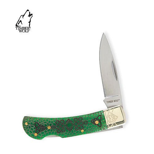 Timber Wolf TW153 Celtic Green Bone Lockback Folding Knife