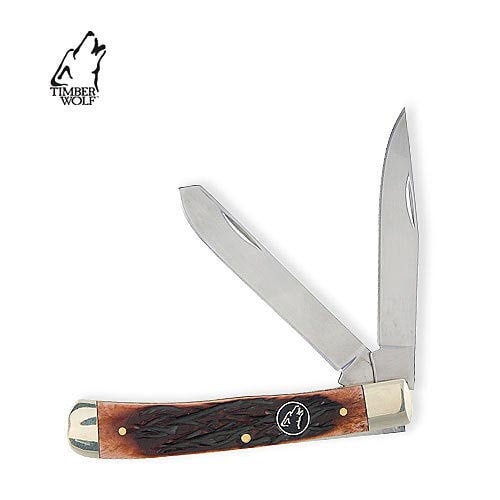 Timber Wolf TW172 Brown Jigged Trapper Folding Knife