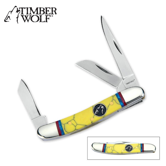 Timber Wolf Yellow Turquoise Stockman Pocket Knife