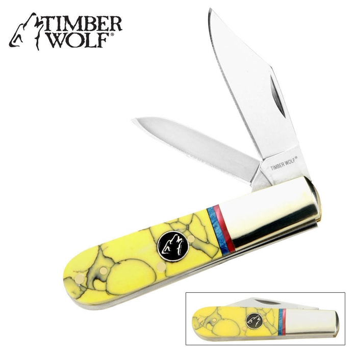 Timber Wolf Yellow Turquoise Barlow Pocket Knife