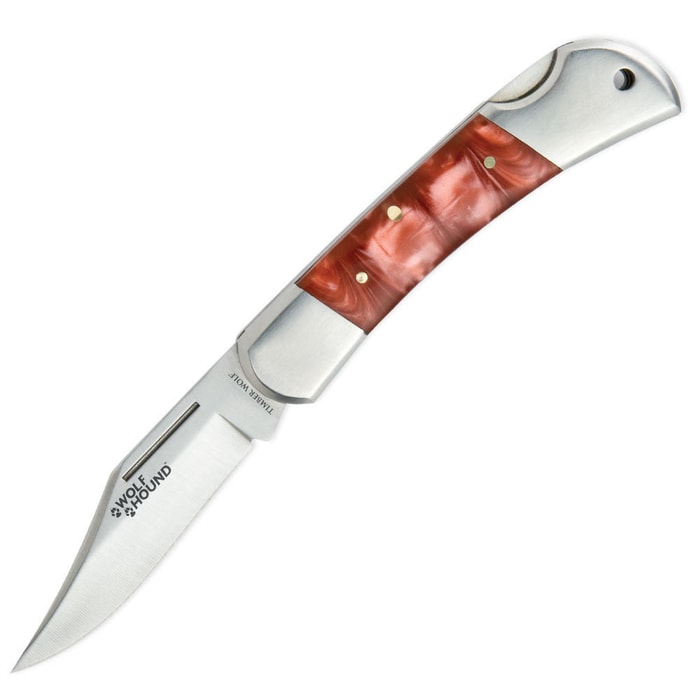 Timber Wolf Red Marble Wolfhound Lockback Knife