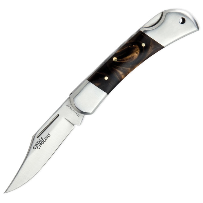 Timber Wolf Brown Marble Wolfhound Lockback Knife