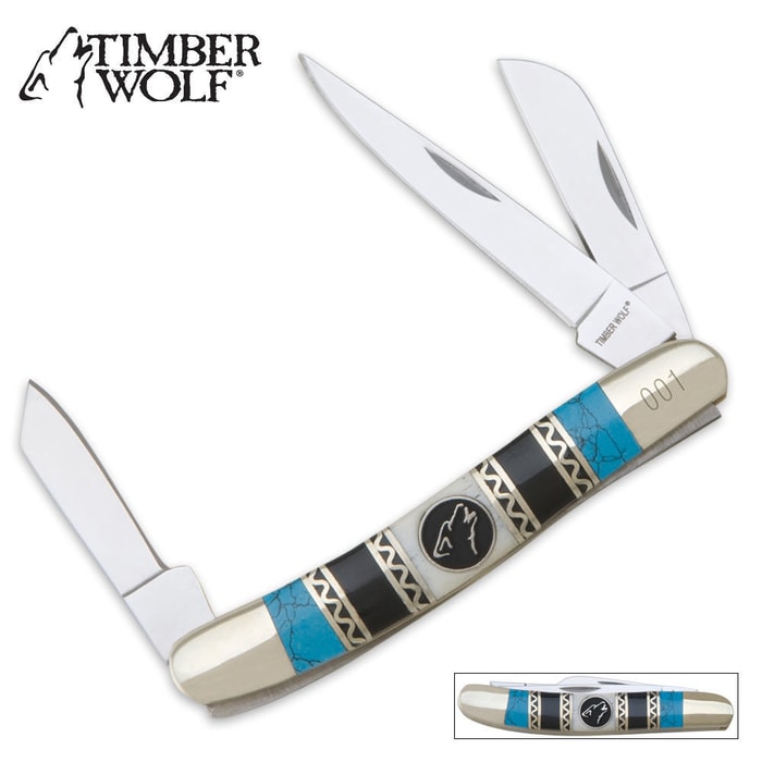 Timber Wolf Blue Willow Stockman Folding Knife