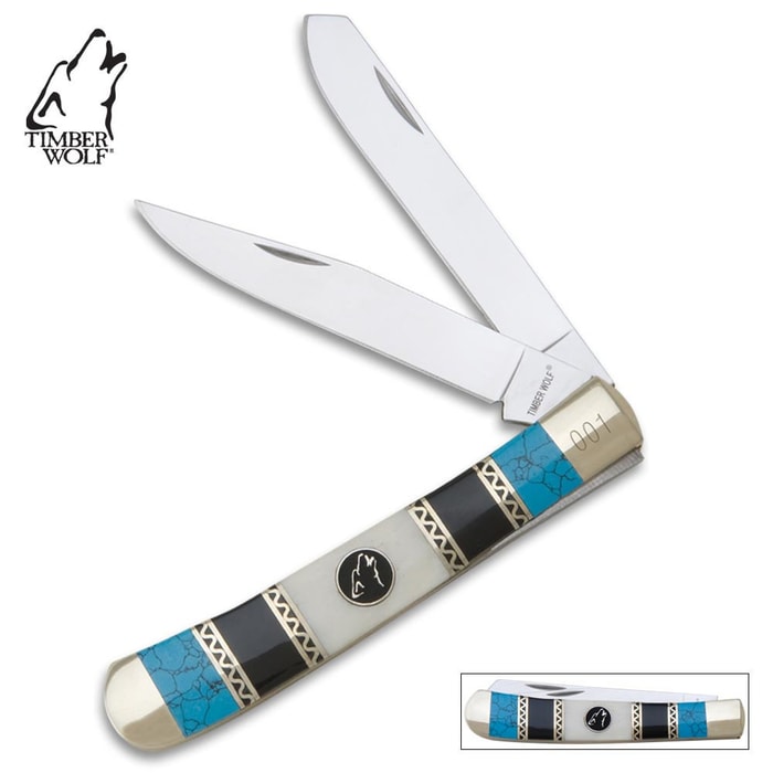Timber Wolf Blue Willow Trapper Folding Knife
