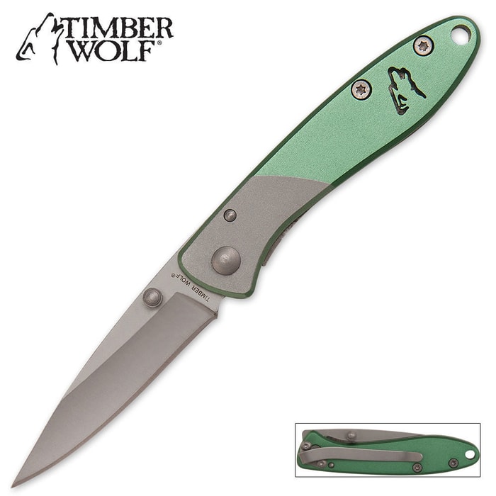 Timber Wolf Green & Silver Folding Knife