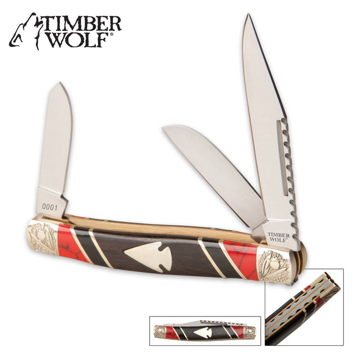 Timber Wolf Southwestern Design Arrowhead Stockman Pocket Knife