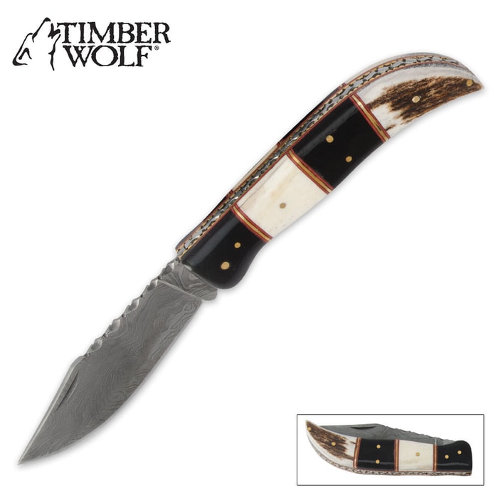 Timber Wolf Custom Bone Lockback Pocket Knife
