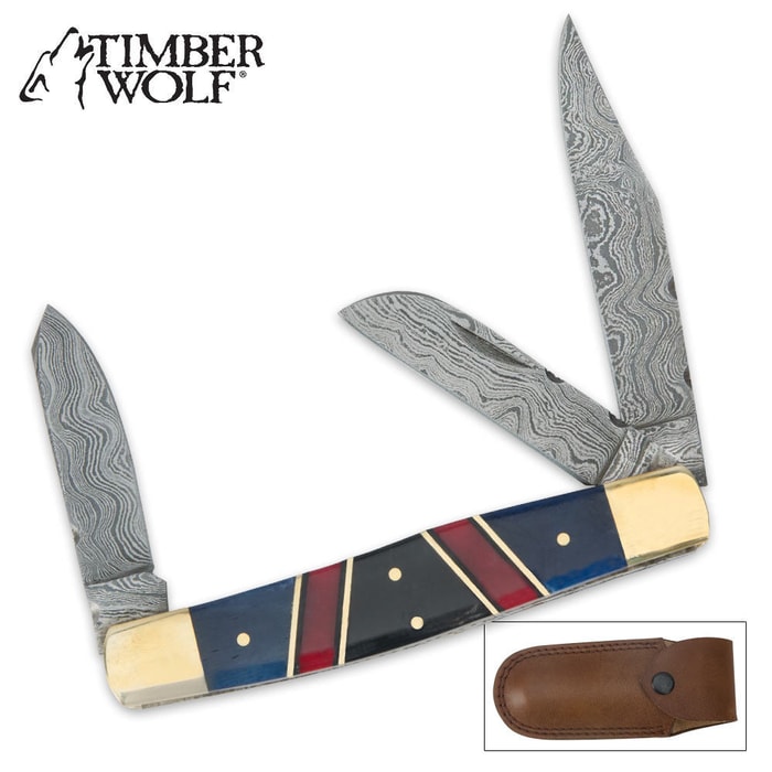 Timber Wolf Damascus Custom Pocket Knife