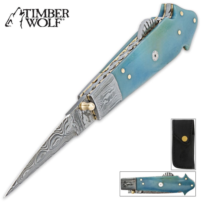 Timber Wolf Blue Bone Mosaic Ladder Pocket Knife