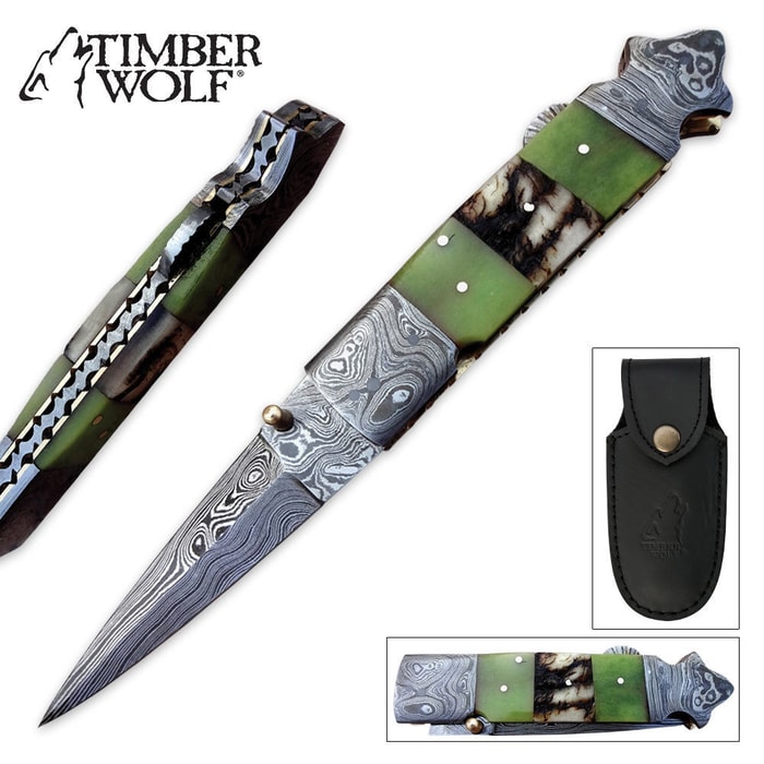 Timber Wolf Ram Horn Mosaic Pocket Knife