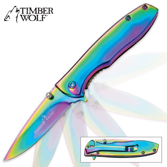 Timber Wolf Executive Everyday Carry Assisted Opening Pocket Knife - Iridescent Rainbow