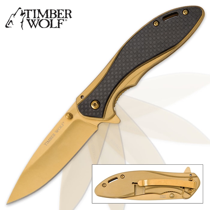 Timber Wolf Gold Titanium Pocket Knife