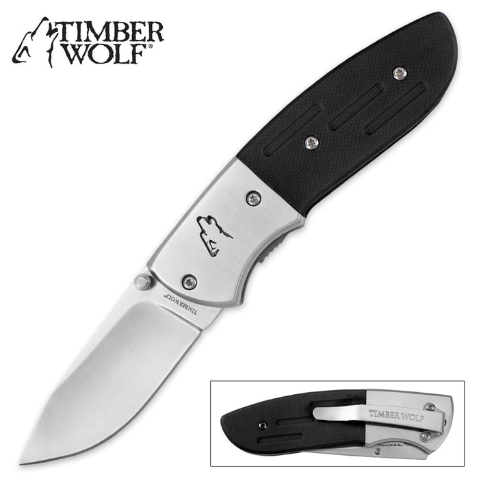 Timber Wolf Black Howling Wolf Pocket Knife