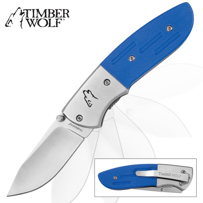 Timber Wolf Blue Howling Wolf Pocket Knife