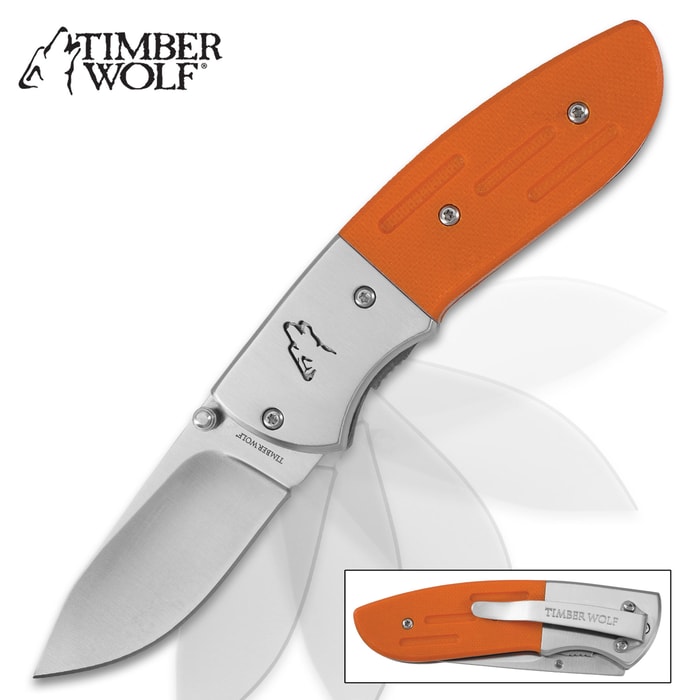 Timber Wolf Orange Howling Wolf Pocket Knife