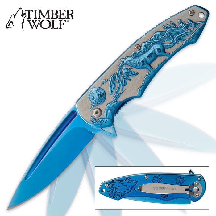 Timberwolf Moonlight Hunter Assisted Opening Pocket Knife - Blue