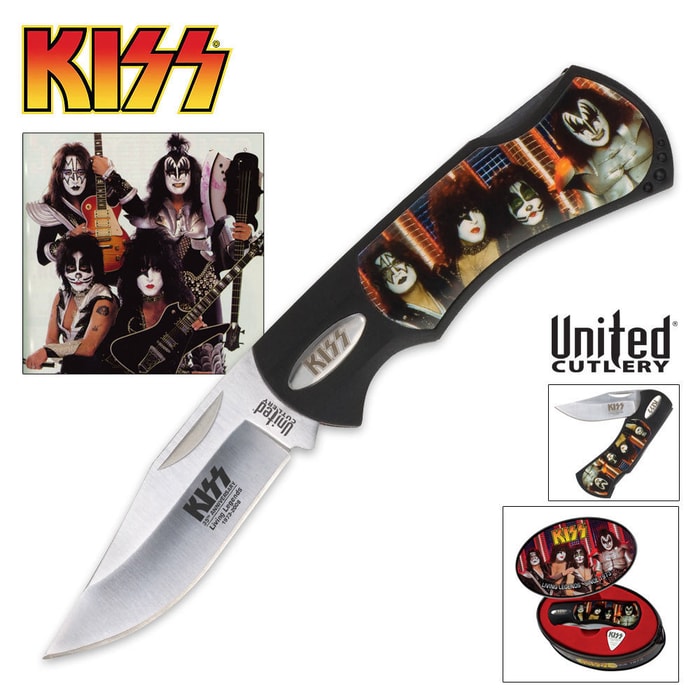 KISS Alive 35th Anniversary Folding Knife in Collectible Tin