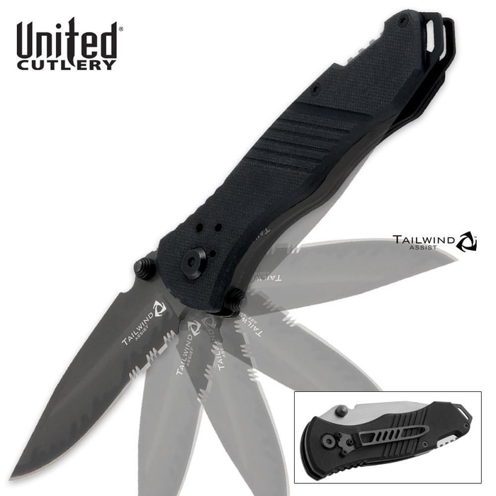 United Cutlery Tailwind Assisted Opening G-10 Drop Point Serrated Pocket Knife