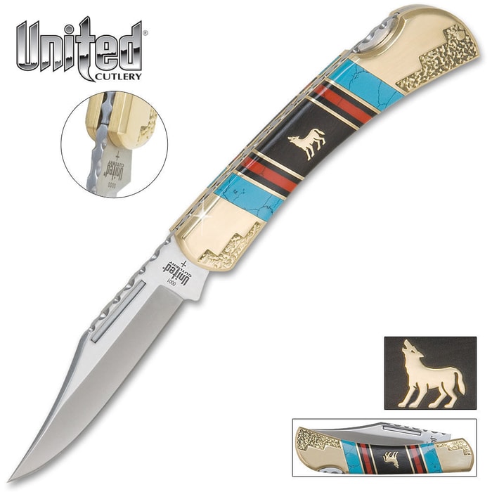 Frontier Collection Howling Wolf Lockback Pocket Knife